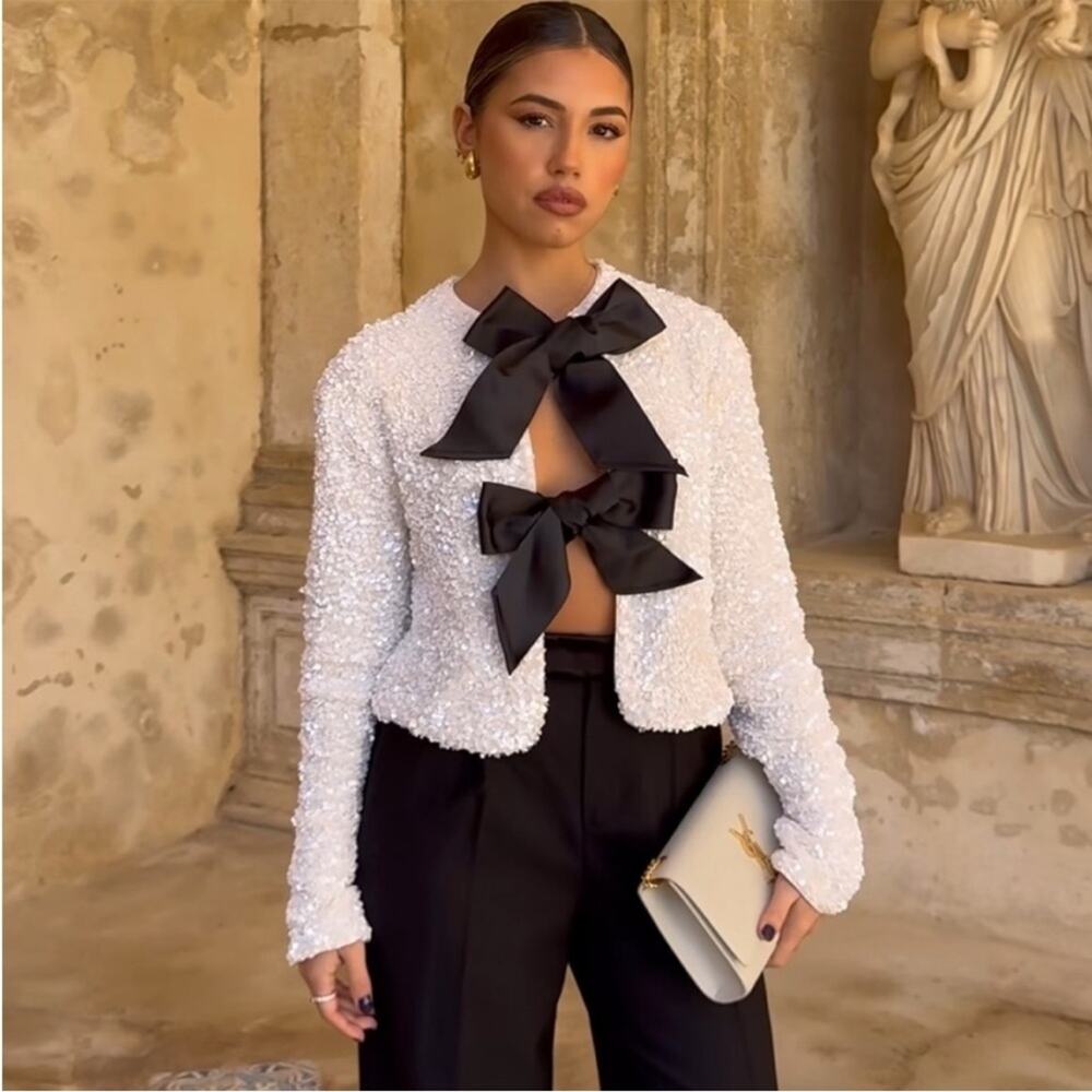 H&M TIE-FRONT SEQUINED JACKET - Picture 3 of 16